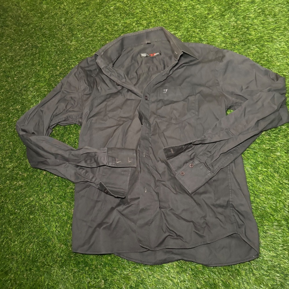 Diesel Mens Long Sleeve Button Up Shirt Black Cotton Logo Pocket XL